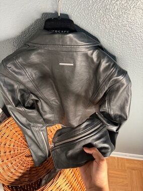 Armani Exchange 👕Black Leather Jacket with Silver Logo